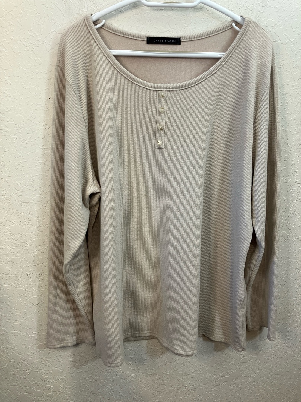 🆕 Chris & Carol Light Beige Long Sleeve Henley